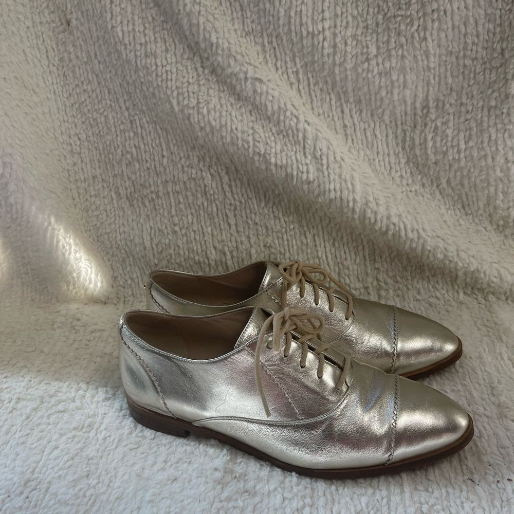 Metallic Gold Lace-Up Women's Oxford Shoes